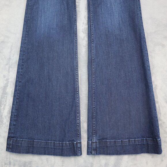 H M Jeans Womens 27 Blue Flared Mid Rise Button Zip Pocket Dark Wash Denim Pants - Picture 14 of 16